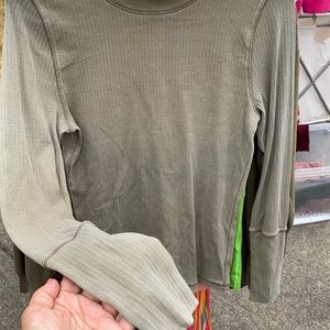 Free People - Light Olive Long Sleeve Ribbed Top